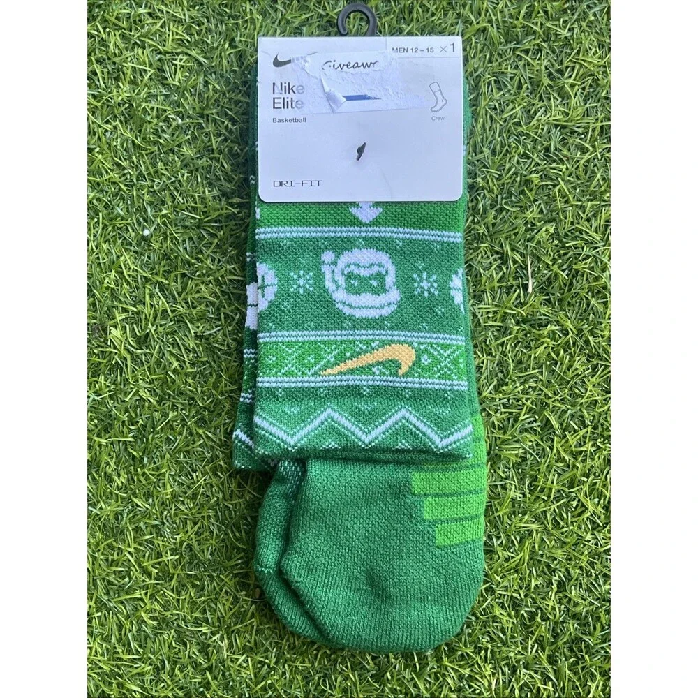 Nike Men Elite Crew Basketball Christmas Green Socks SX7866-312 Size 12-15